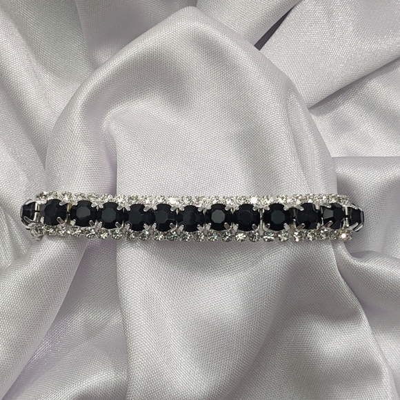 Bracelet Sterling Silver Plated Black Australian Cubic Zirconia 7" - Picture 5 of 9